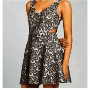 Abercrombie & Fitch Size XS Black/ Gray Lacy Zippered Cut Out Flared Dress